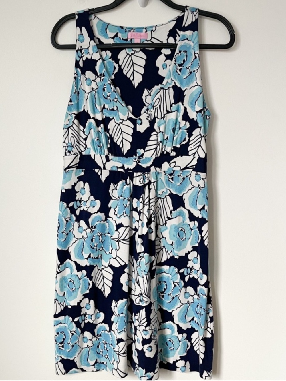 Lilly Pulitzer Silk Blend Patty Dress Low Tide Navy Bouquet All Day Womens small